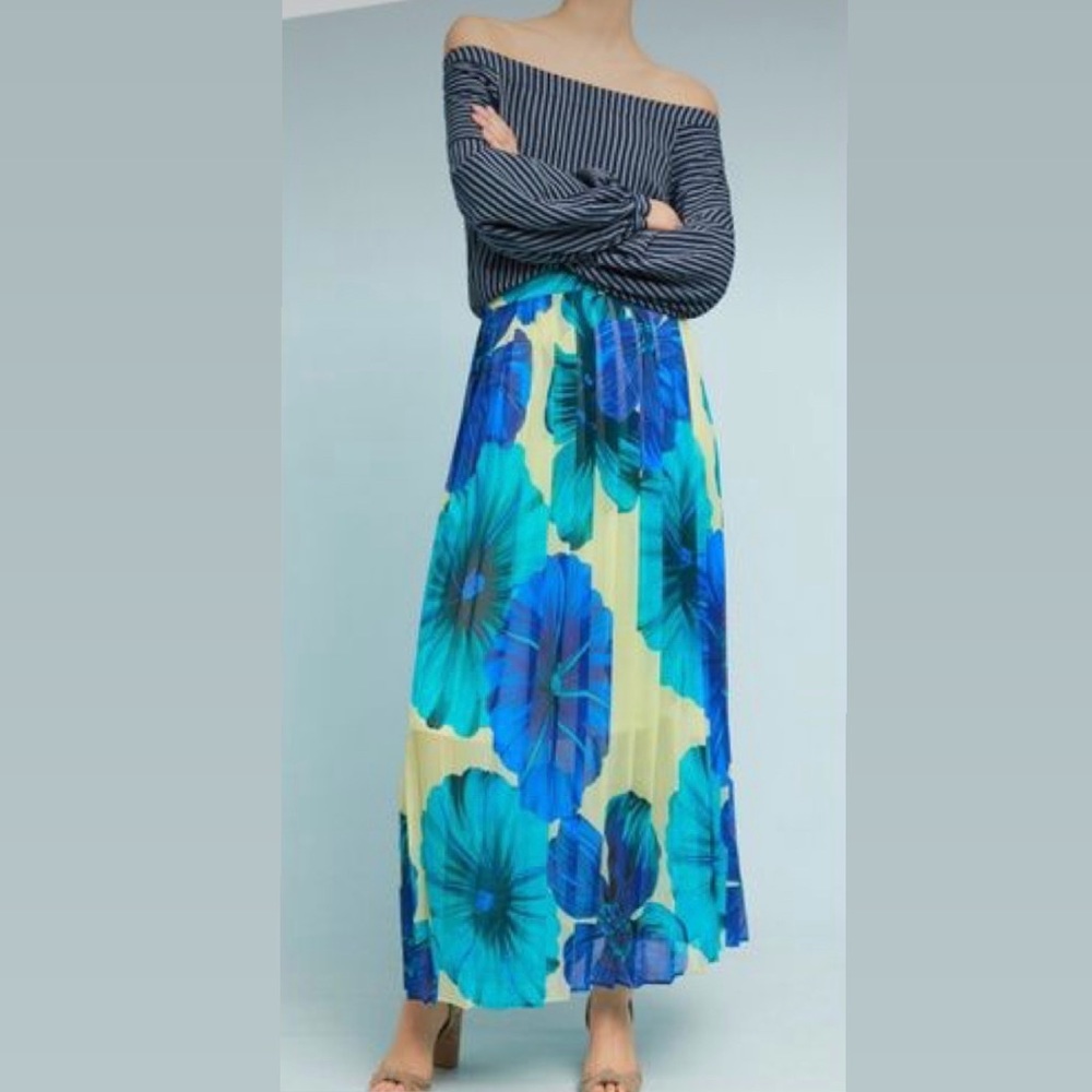 Eva Franco Anthropologie pleated floral maxi skirt